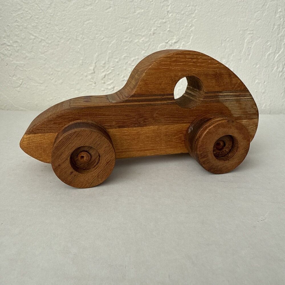 Toy Car 7” Brown Wooden Handmade S. Floyd Vintage Americana